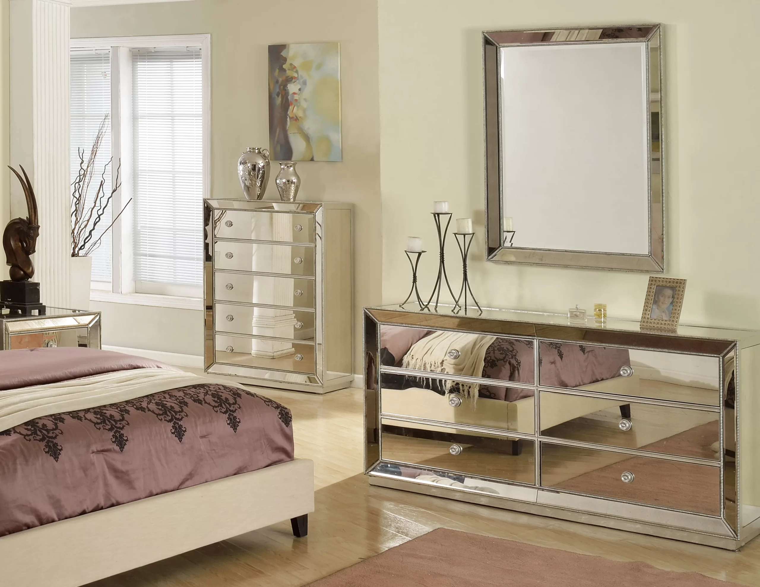 Mirrored furniture: Reflecting light and luxury in your living space.