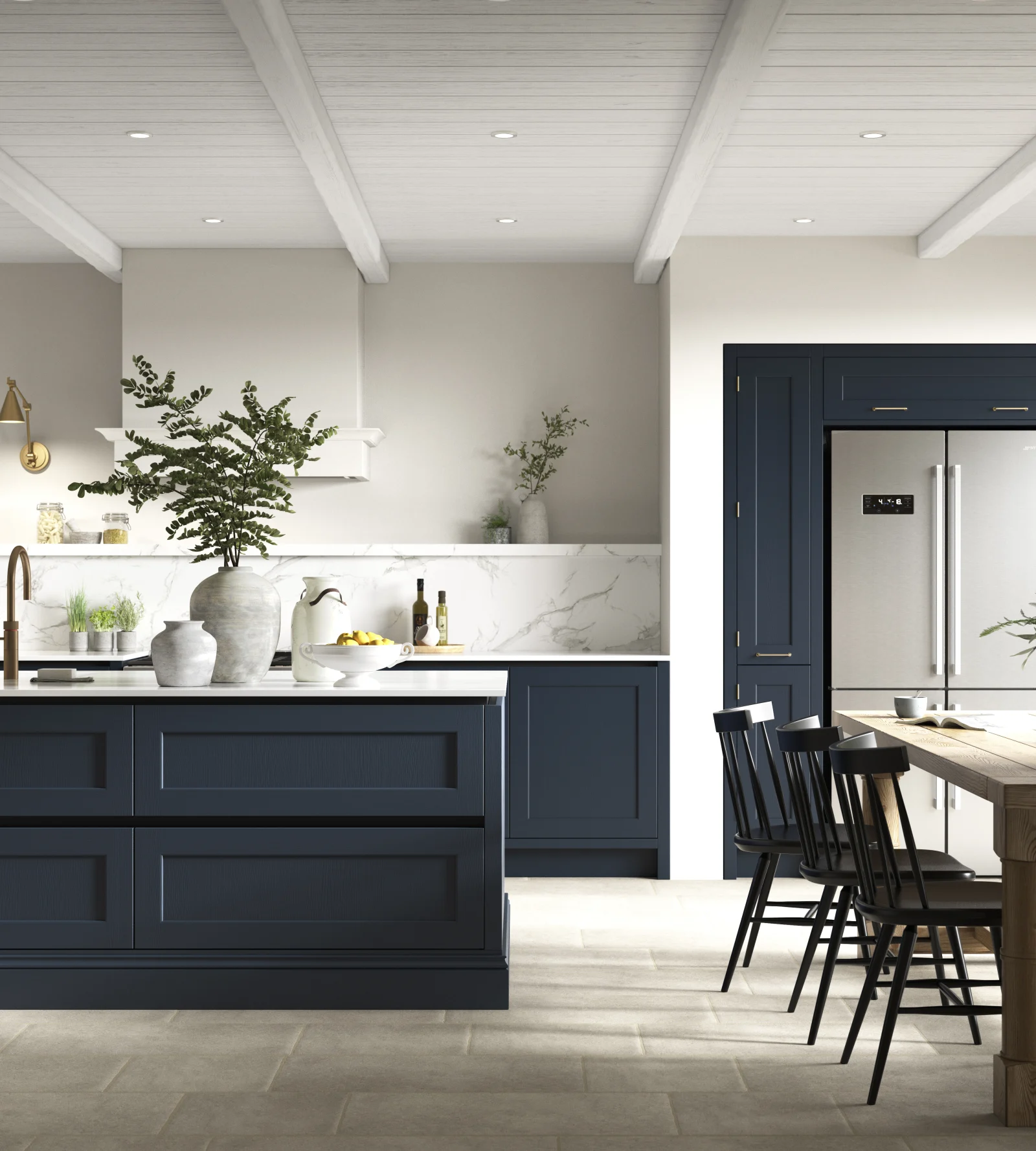 Rich, deep colors like burgundy and navy blue enhance the cabinetry, creating an inviting atmosphere.‍