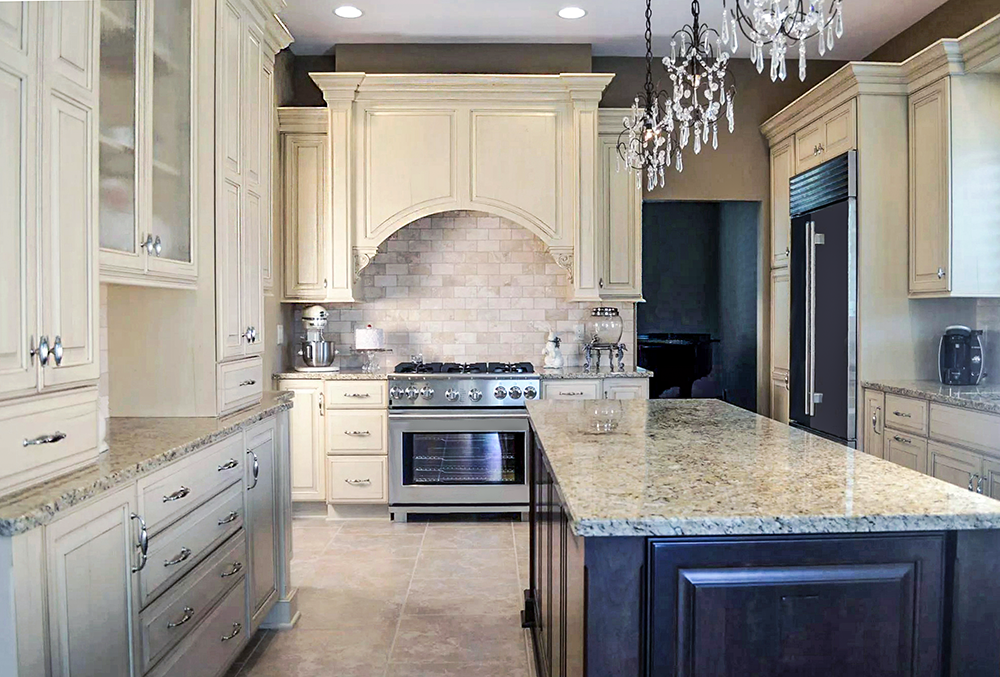 Ornate cabinetry, hand-carved and adorned, stands as a symbol of traditional luxury kitchen design.