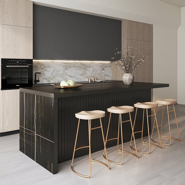 High-quality materials like marble and granite adorning a luxury kitchen, elevating both aesthetics and durability.