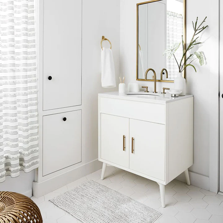 A master craftsman sculpting a designer bathroom cabinet to perfection.