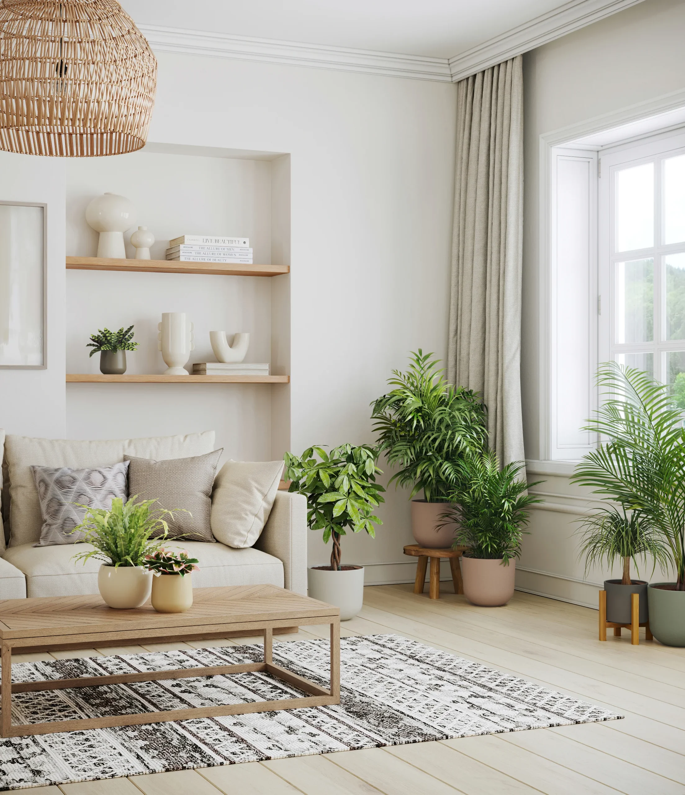 A variety of houseplants creating a lively and breathable ambiance in a renovated room.