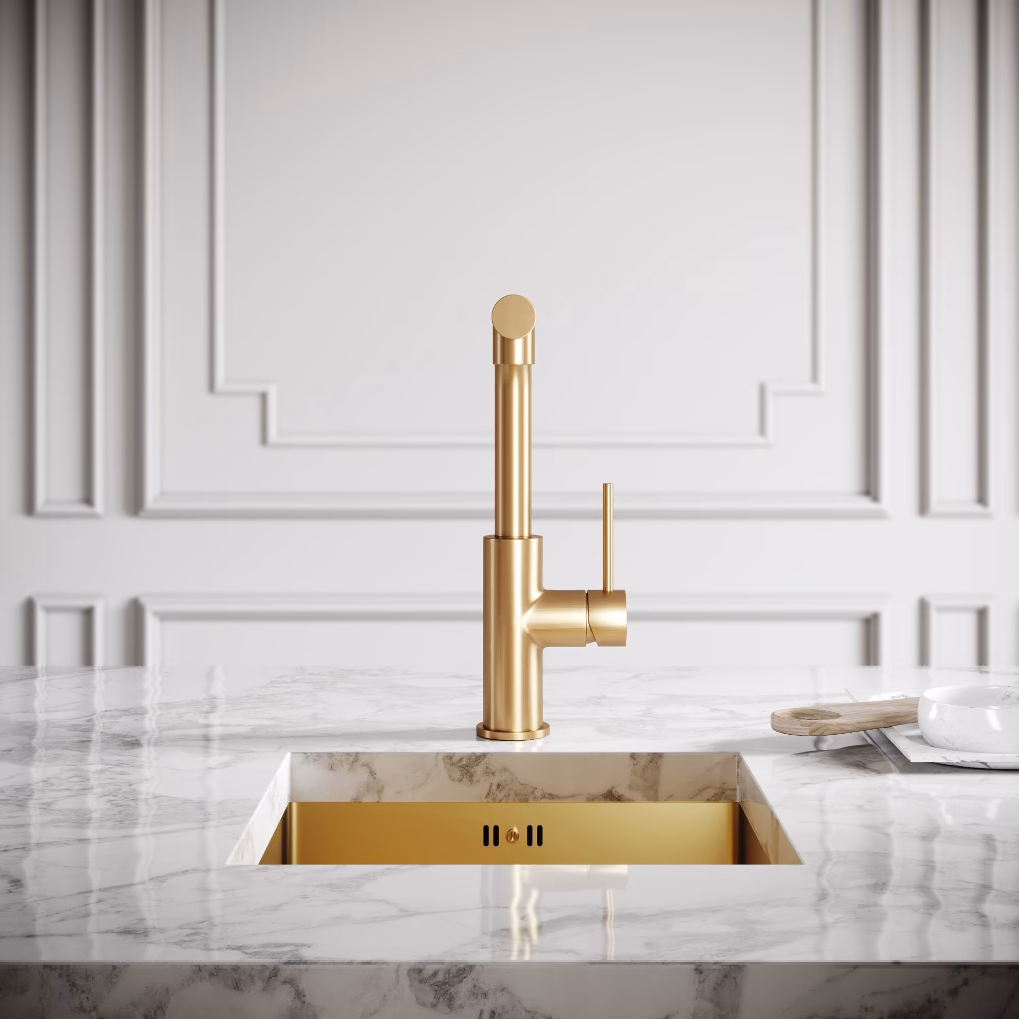 Experience the pinnacle of refinement with glistening gold bathroom faucets, where functionality meets unparalleled elegance.
