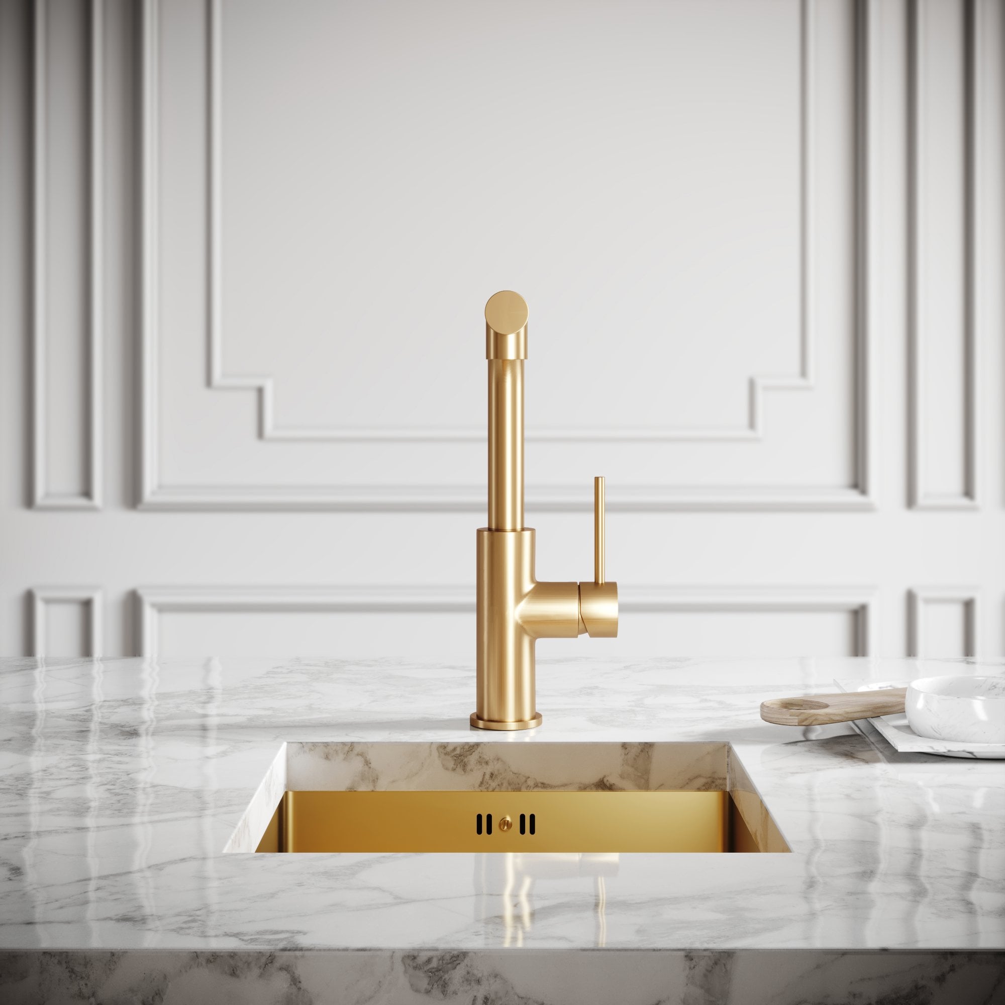 Experience the pinnacle of refinement with glistening gold bathroom faucets, where functionality meets unparalleled elegance.