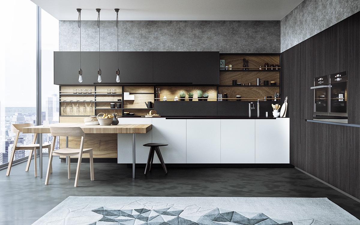 Contemporary charm with a sleek and minimalist custom kitchen island design.
