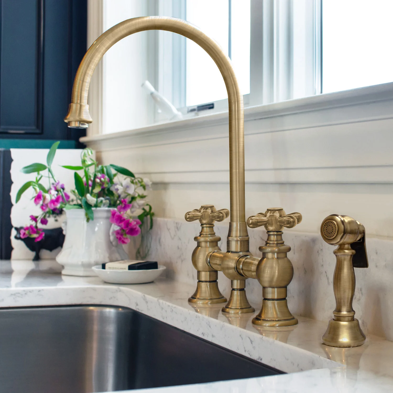 Timeless Elegance: A Custom Brass Faucet in a Luxurious Bathroom