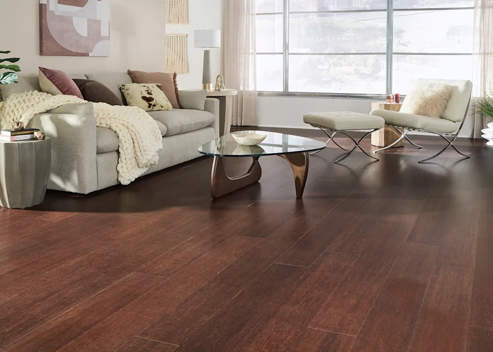 Eco-chic interiors: Bamboo flooring in a luxury setting.