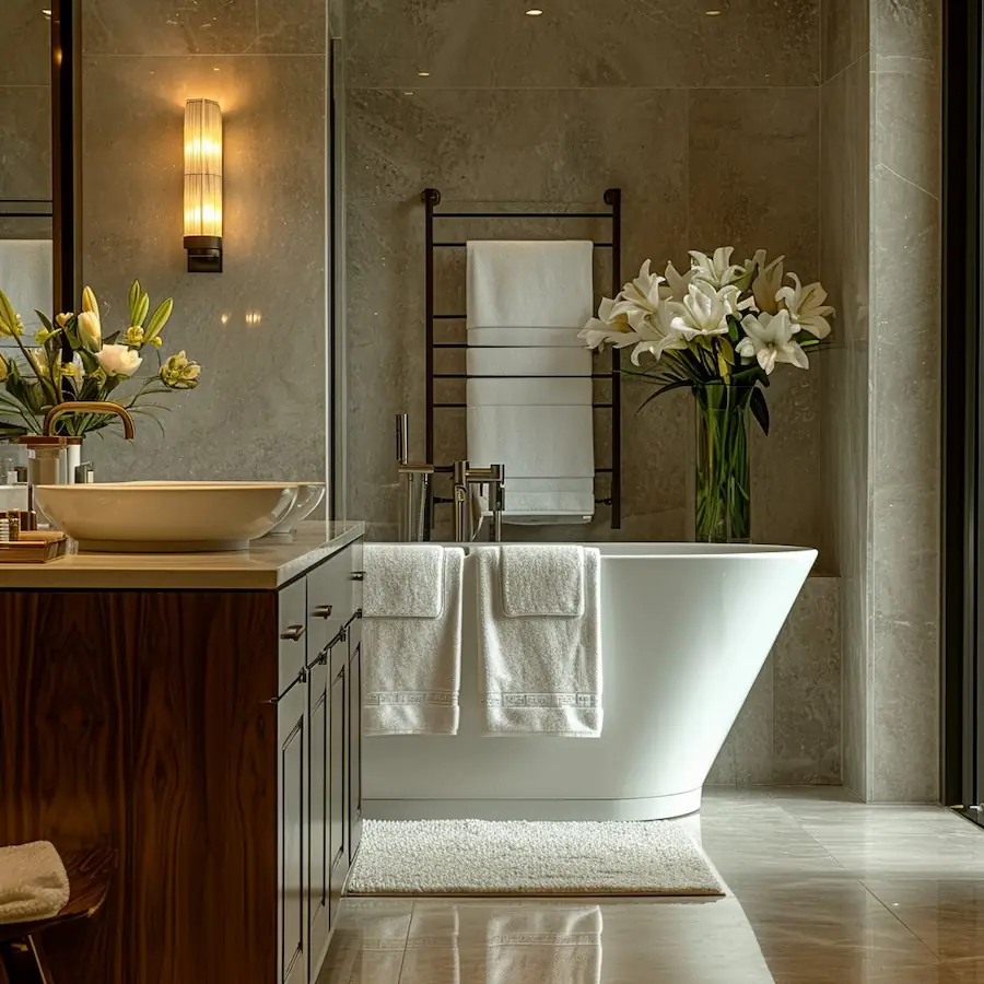 Strategically placed lighting enhances the luxury and functionality of modern bathrooms.