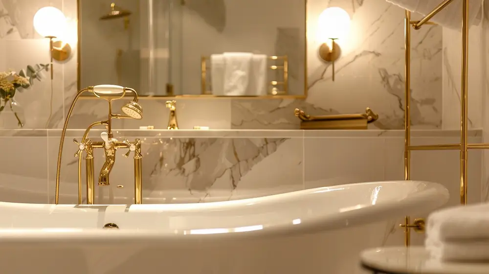 Artistic and modern luxury bath fixtures that stand out in a contemporary bathroom.