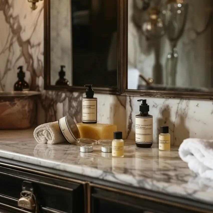 Durable and elegant materials used in a luxury bathroom remodel.