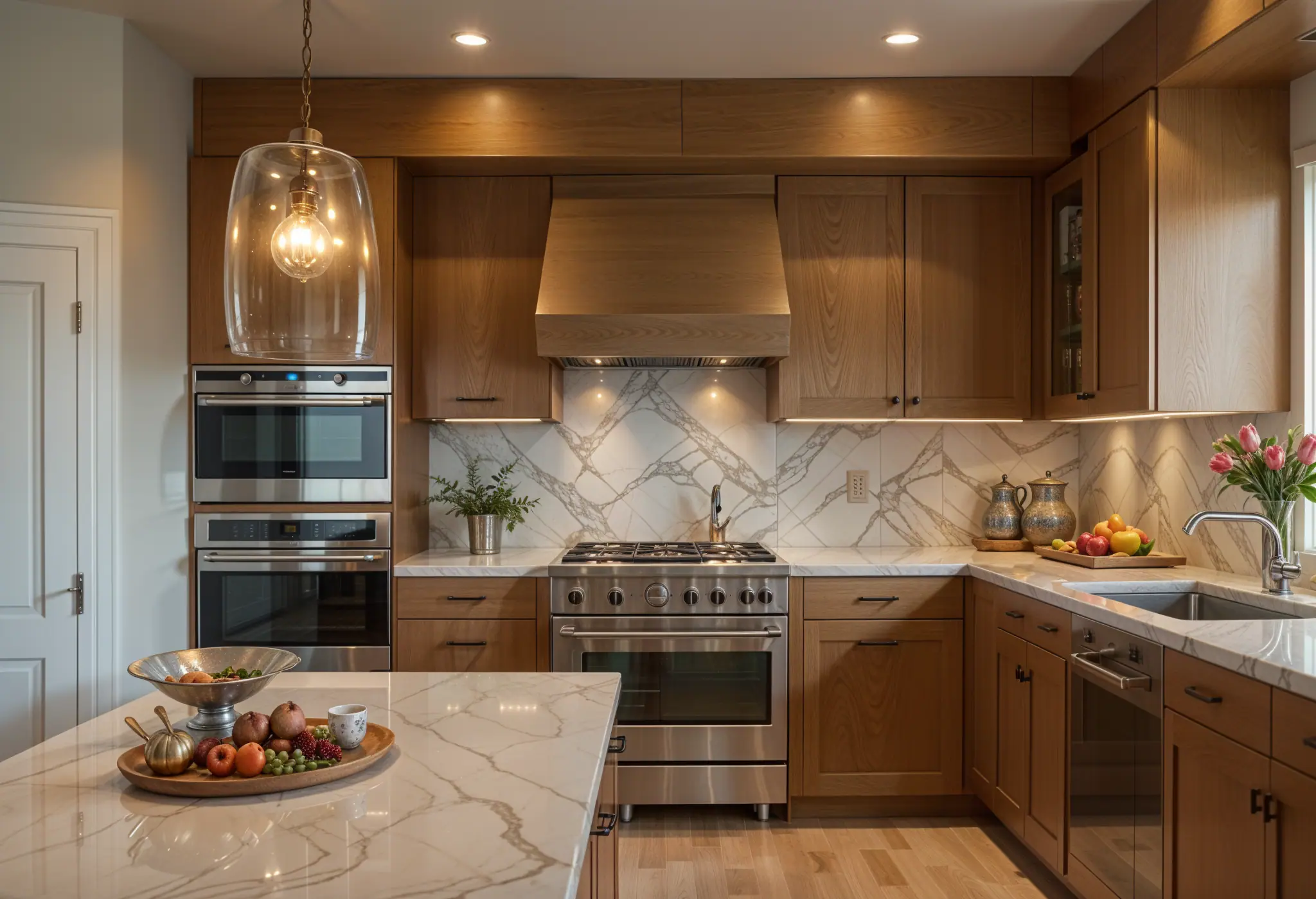 Custom cabinetry in a Manhattan kitchen with sleek design, showcasing integrated appliances and premium wood finishes.