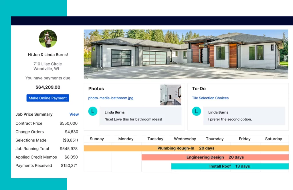 Buildertrend’s Gantt chart provides an intuitive way for managers to monitor the progress of renovation projects.