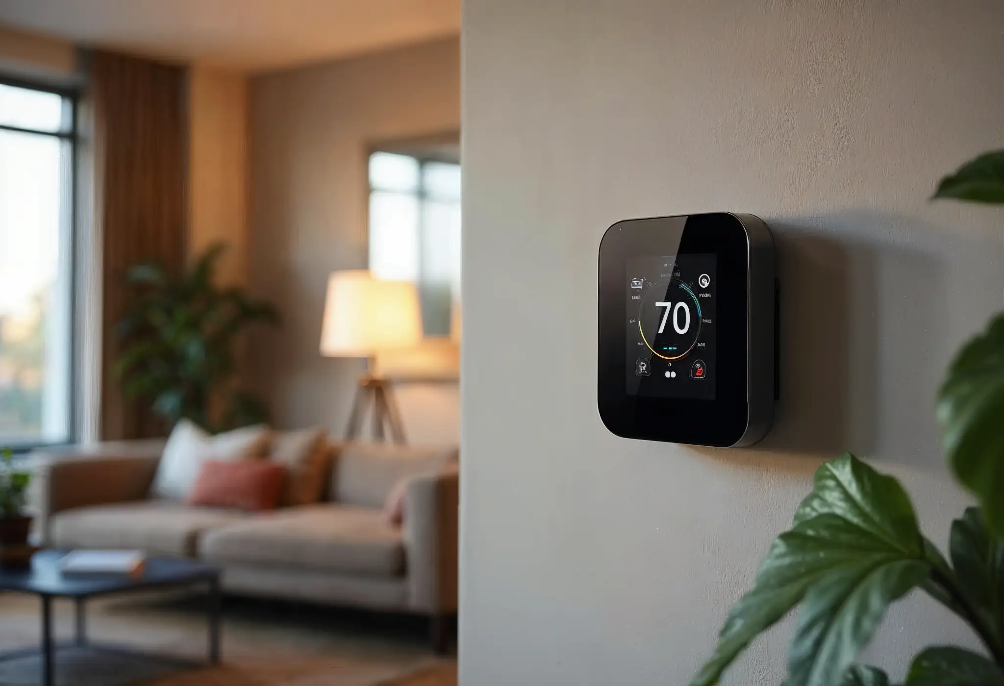 Smart thermostat system adjusting home temperature based on preferences and energy efficiency.