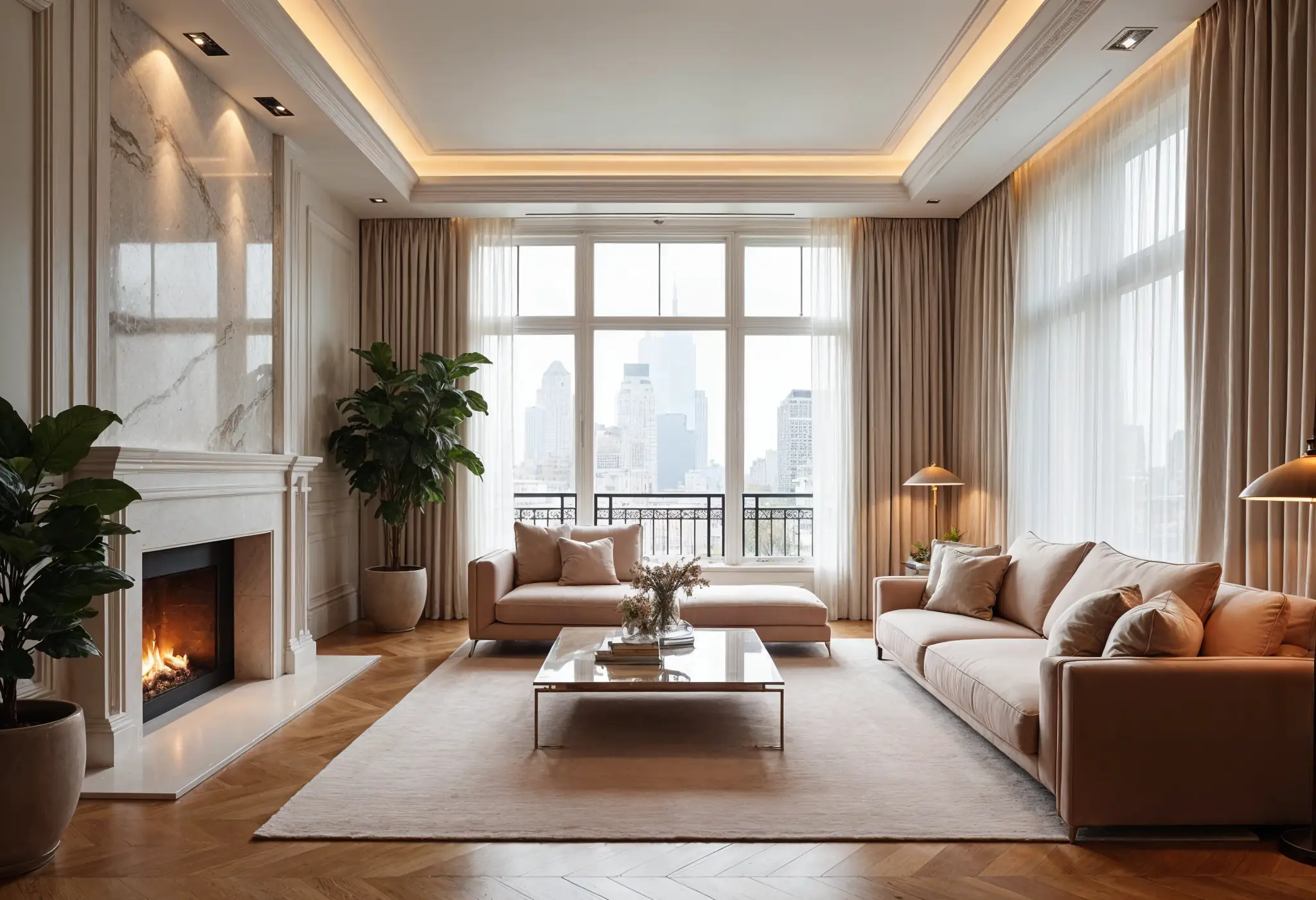 Manhattan luxury living room with elegant finishes and custom millwork.