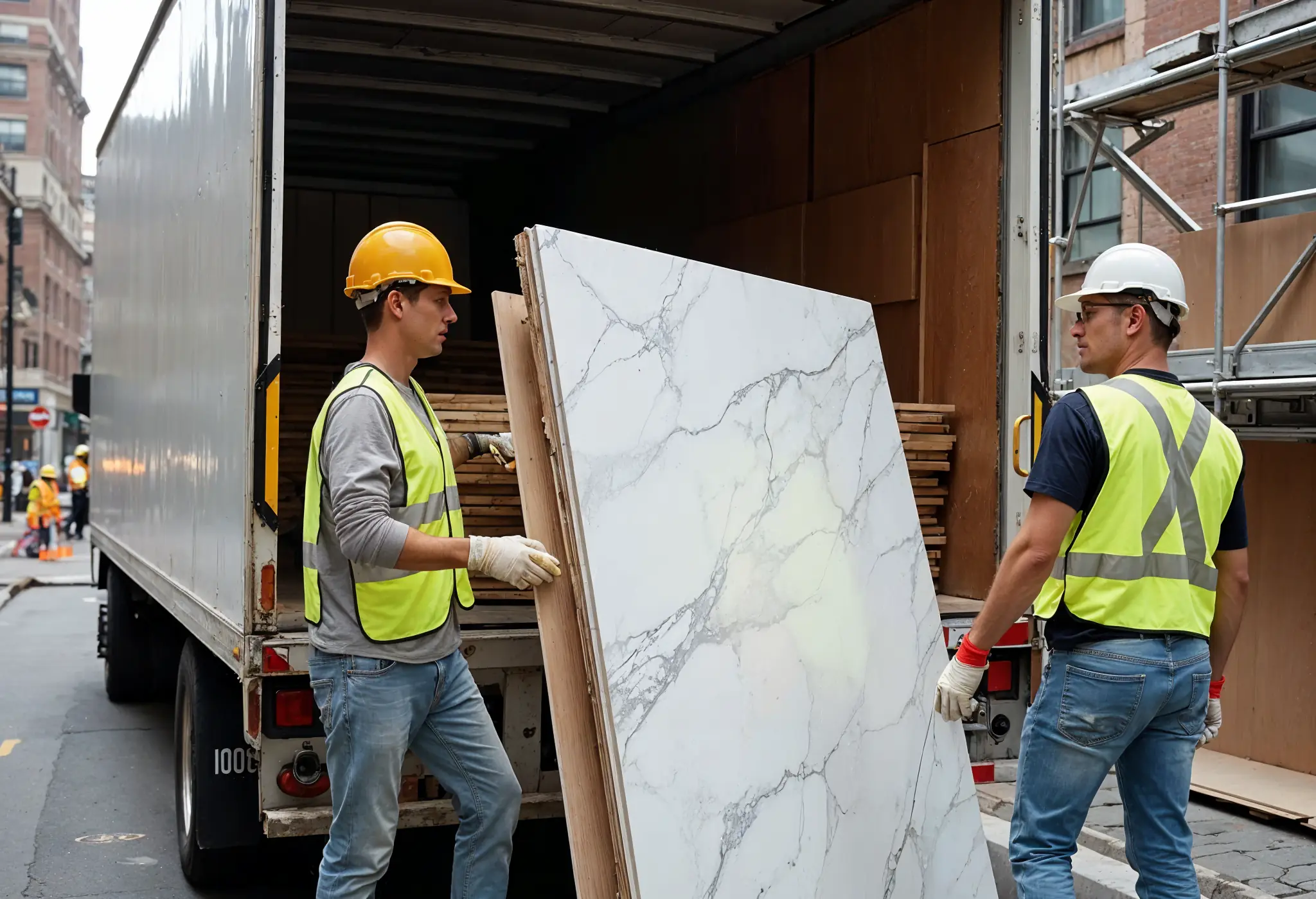 Delivery of premium building materials for a Manhattan luxury renovation.
