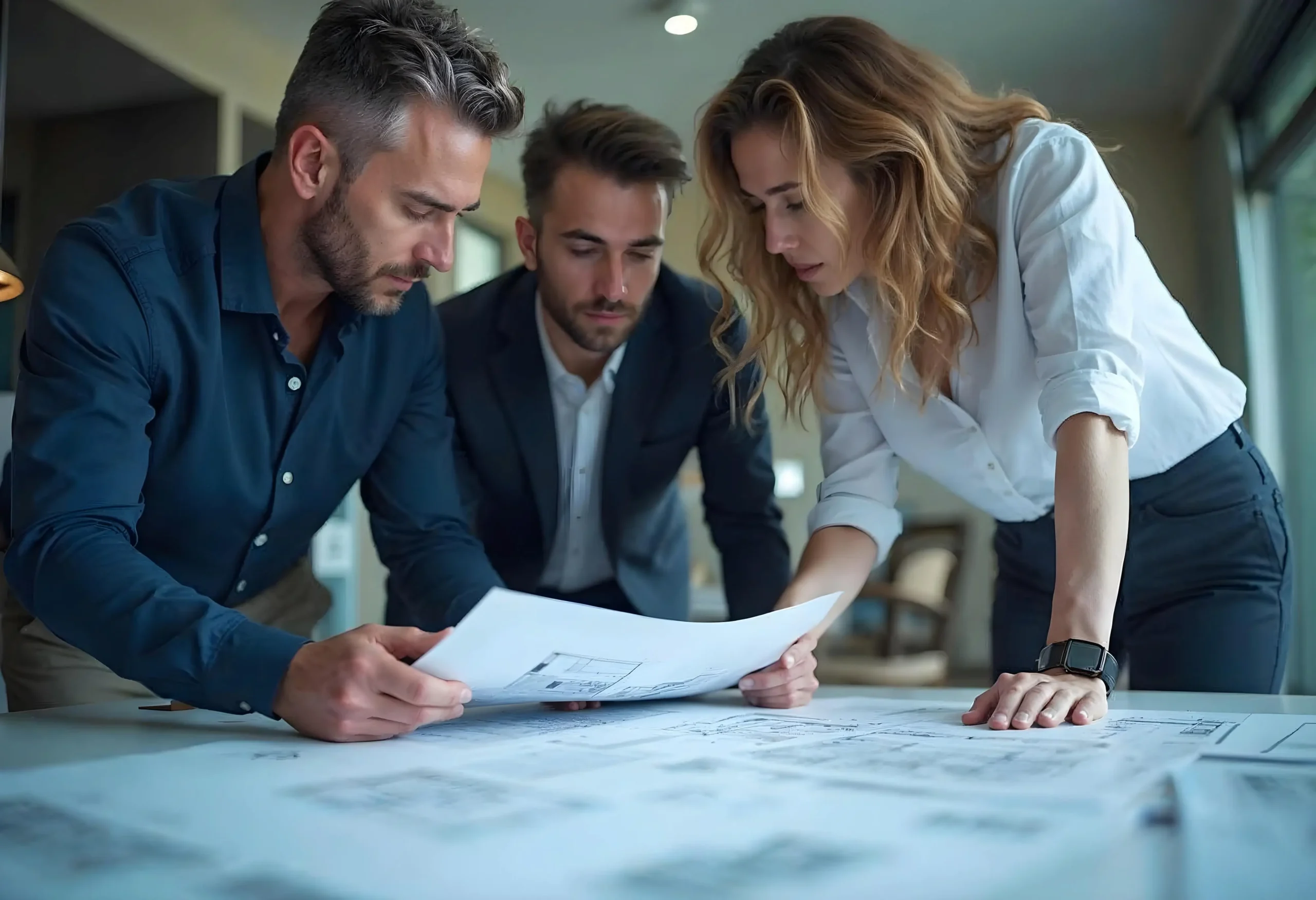 Architects and designers reviewing plans for a Manhattan home.