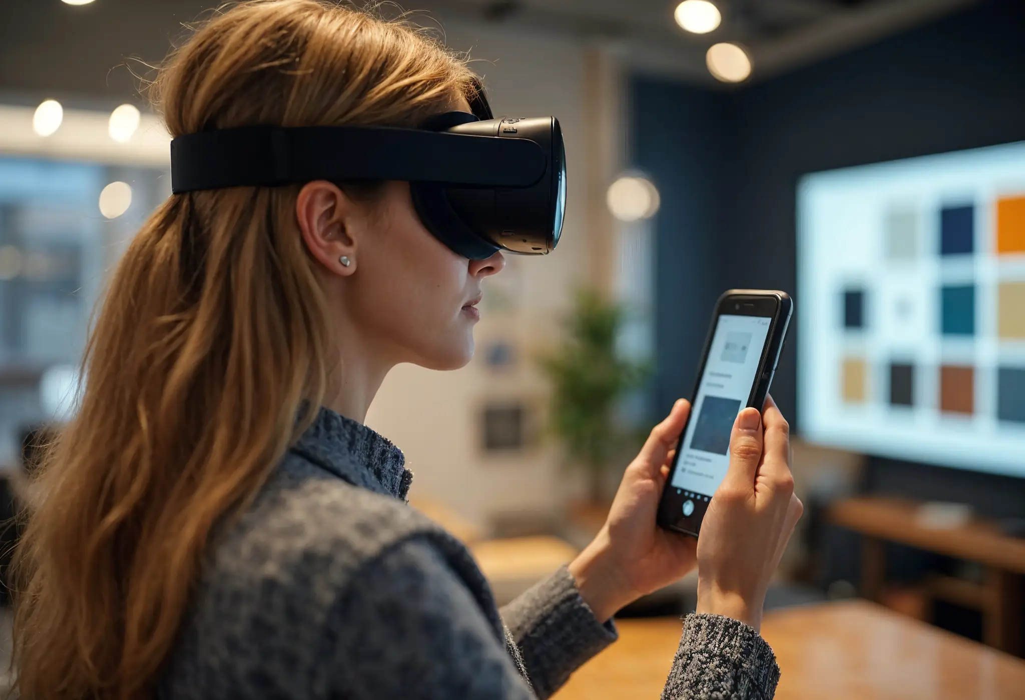 Virtual reality color selection experience for home interiors.