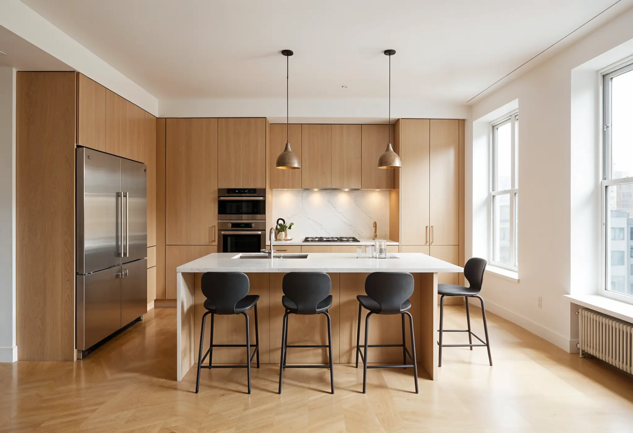 Structural planning in a Manhattan apartment in a modern open kitchen.