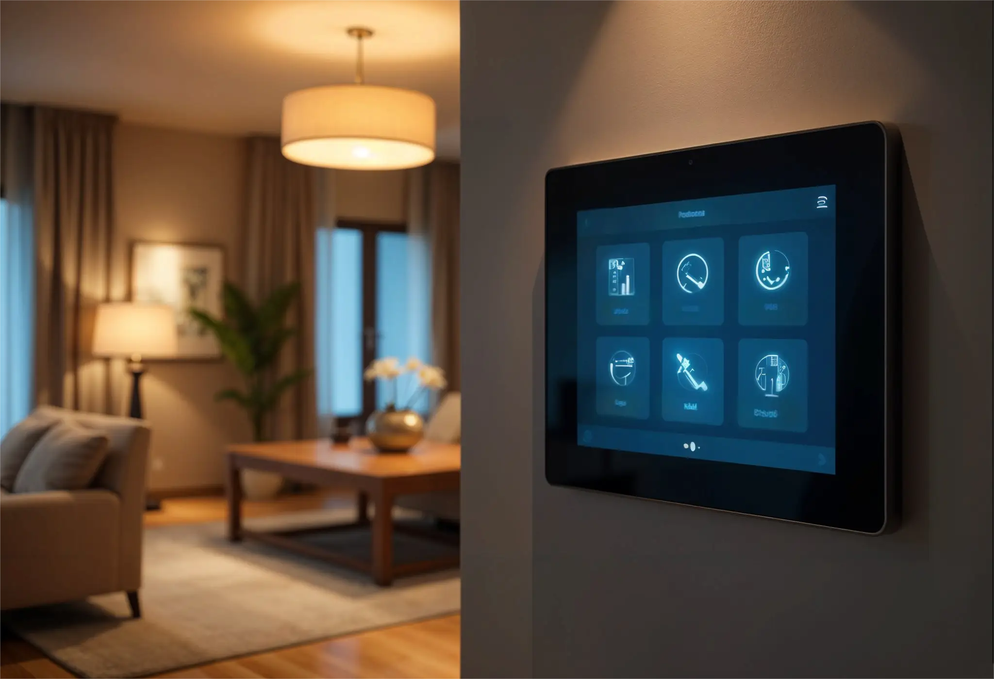 Smart lighting control panel in a luxury loft