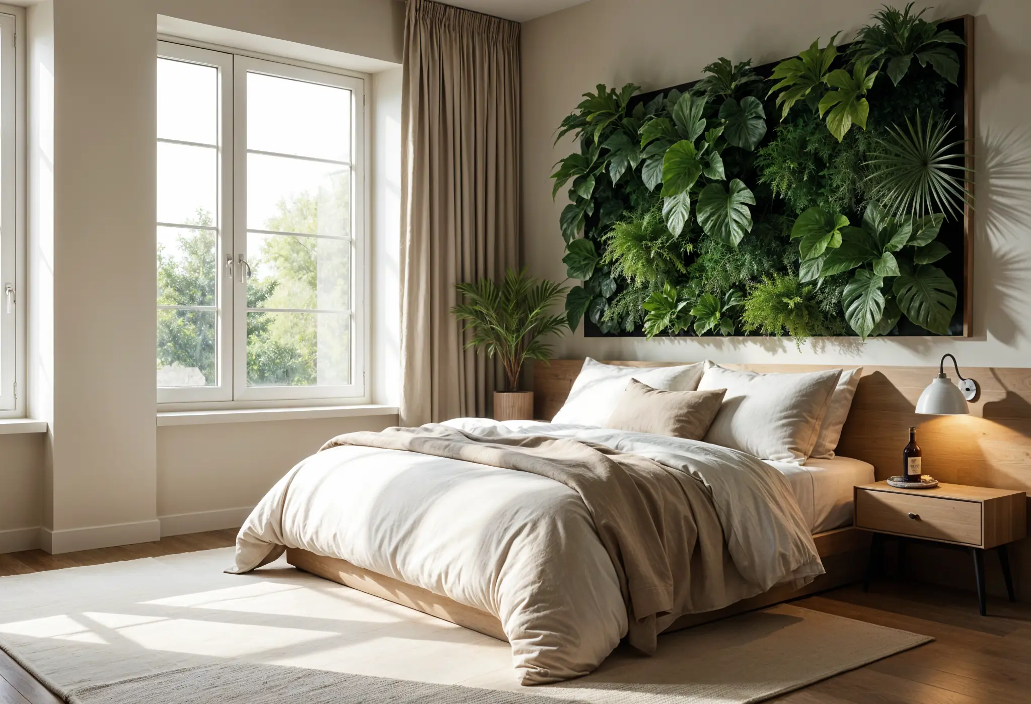 eco friendly Manhattan bedroom with organic textiles and biophilic design