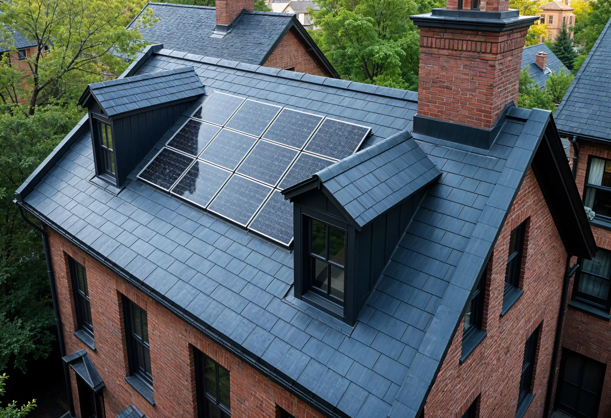 solar panels on historic Manhattan townhouse roof