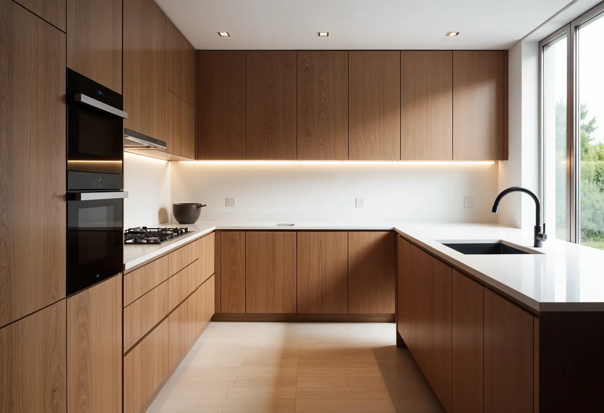 minimalist flat-panel kitchen cabinets with hidden tab pulls