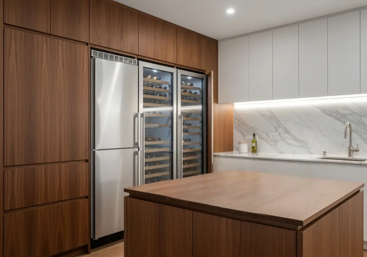 Manhattan hidden kitchen with integrated appliances and walnut cabinetry.