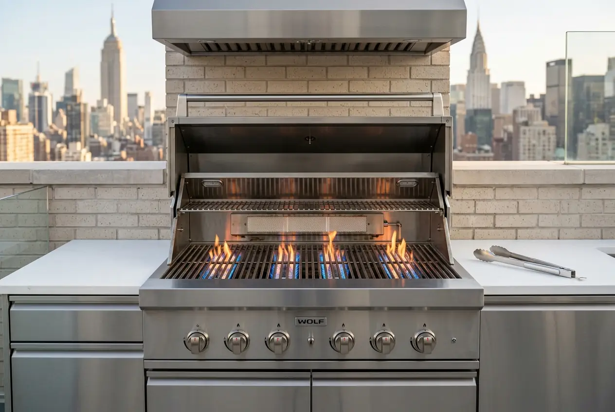 built-in gas grill luxury outdoor kitchen manhattan rooftop