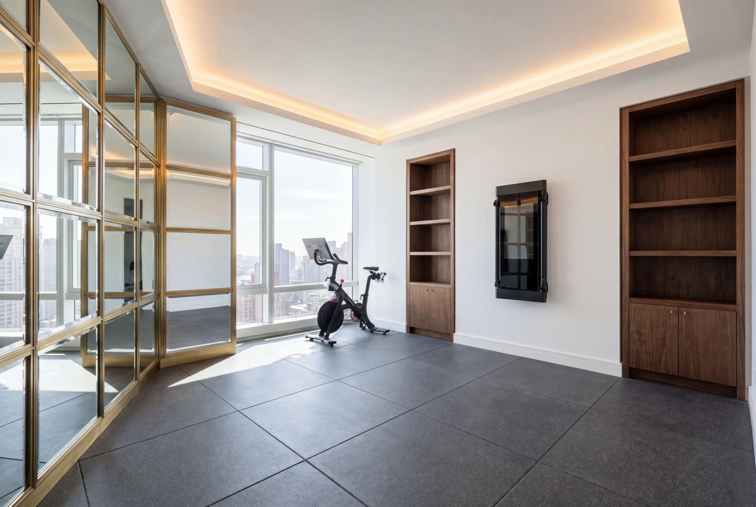 luxury home gym manhattan apartment mirror wall custom millwork