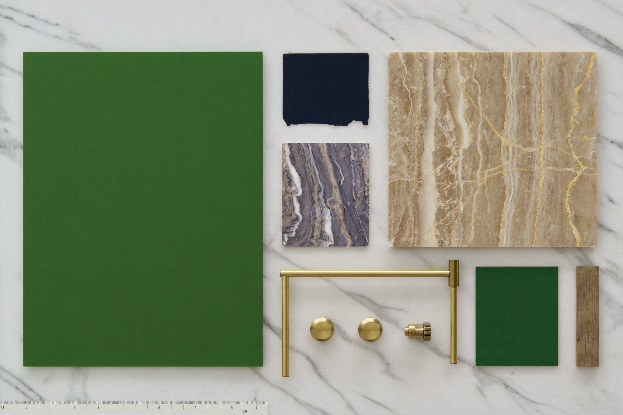 kitchen color palette manhattan 2026 deep green navy brass marble material board